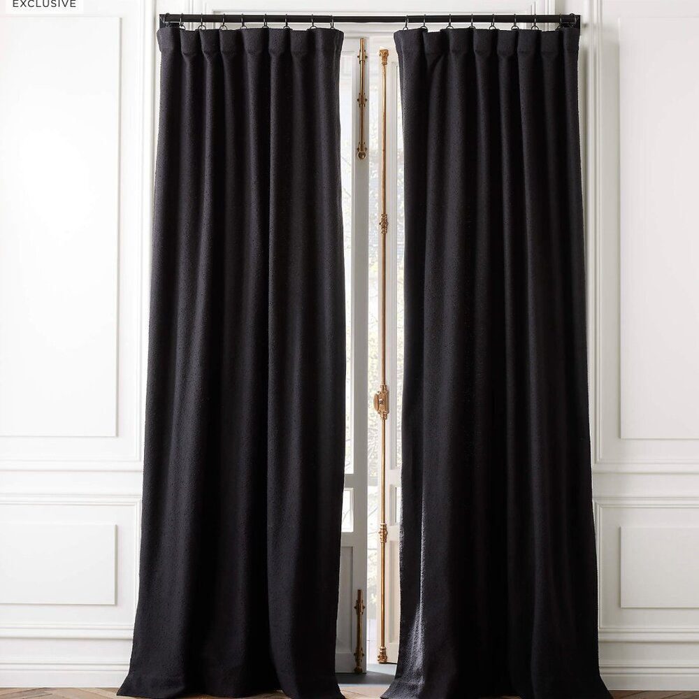 Black Boucle Window Curtain Panel 48''x108''